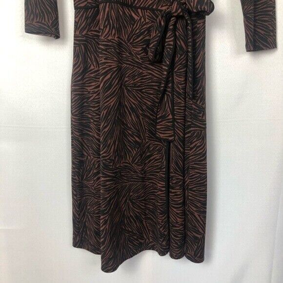 BCBGMaxAzria Brown Zebra Animal Print V-Neck Wrap Long Sleeve Dress SP - Picture 8 of 11